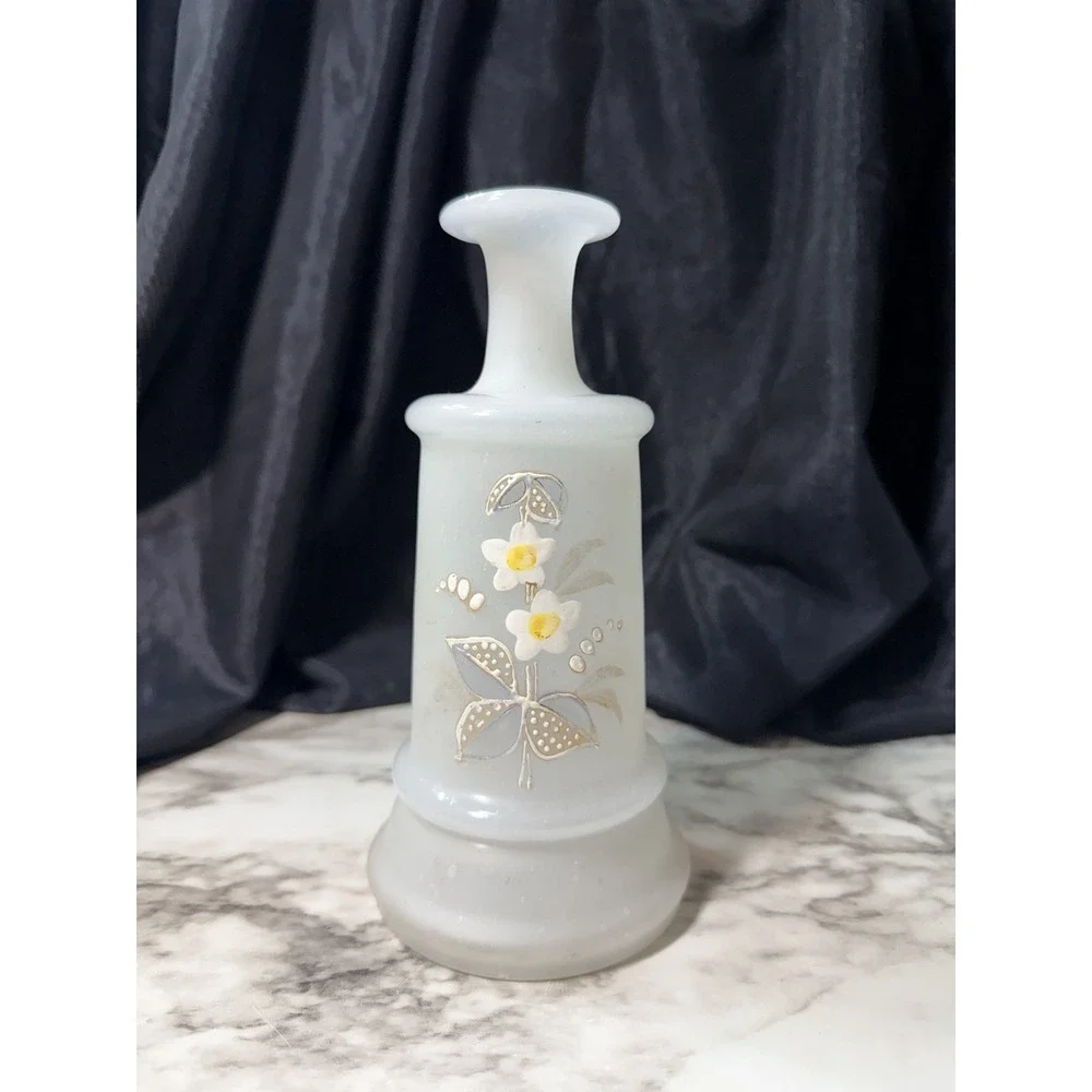 Antique Bristol White‎ Satin Glass Hand Painted Vase/Bottle 8